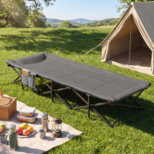 Camping Cot with  Padded Pillow and Storage Pouch for Camping Travel-Gray LuxuryLifeWay Online Store