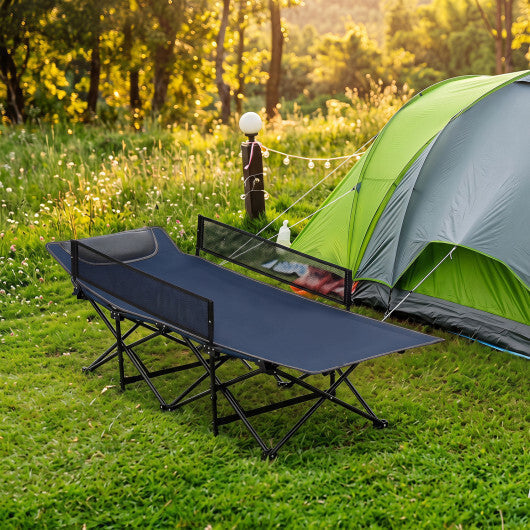 Portable Travel Toddler Cot Bed with Guardrail for Outdoor Indoor-Navy LuxuryLifeWay Online Store