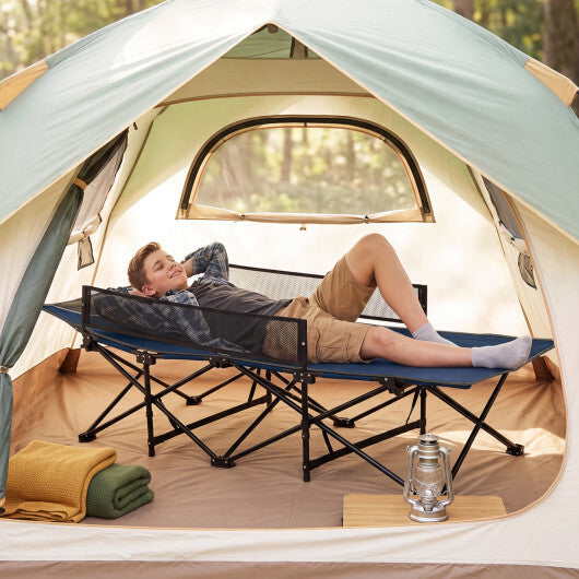 Portable Travel Toddler Cot Bed with Guardrail for Outdoor Indoor-Navy LuxuryLifeWay Online Store