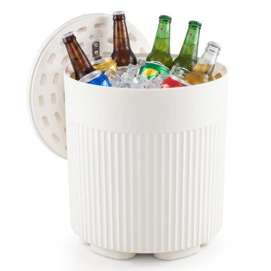 3-in-1 Outdoor Cooler Side Table with Fluted Design for Deck-White LuxuryLifeWay Online Store