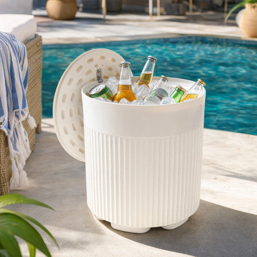 3-in-1 Outdoor Cooler Side Table with Fluted Design for Deck-White LuxuryLifeWay Online Store