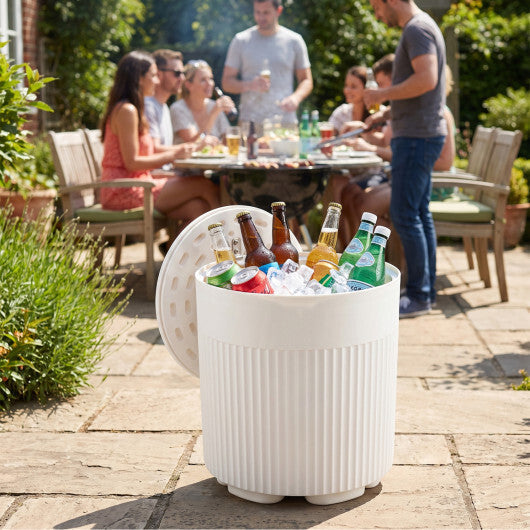 3-in-1 Outdoor Cooler Side Table with Fluted Design for Deck-White LuxuryLifeWay Online Store