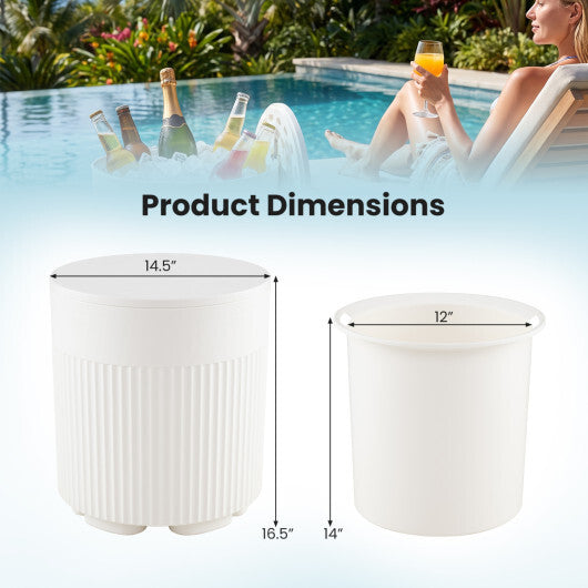3-in-1 Outdoor Cooler Side Table with Fluted Design for Deck-White LuxuryLifeWay Online Store