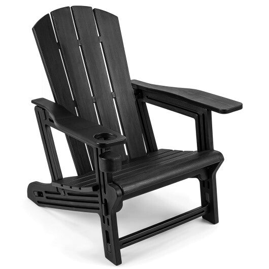 HDPE Adirondack Chairs with Realistic Wood Grain for Backyard Lawn-Black LuxuryLifeWay Online Store