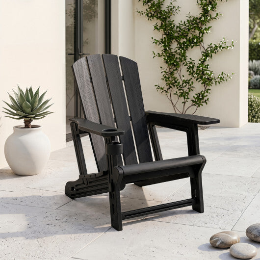 HDPE Adirondack Chairs with Realistic Wood Grain for Backyard Lawn-Black LuxuryLifeWay Online Store