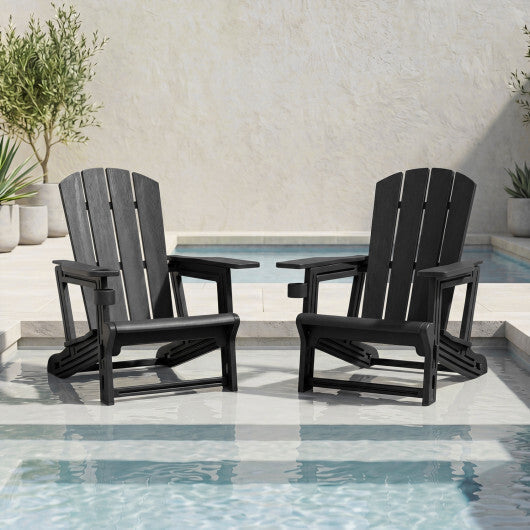 HDPE Adirondack Chairs with Realistic Wood Grain for Backyard Lawn-Black LuxuryLifeWay Online Store