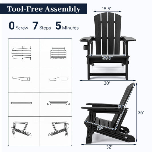 HDPE Adirondack Chairs with Realistic Wood Grain for Backyard Lawn-Black LuxuryLifeWay Online Store
