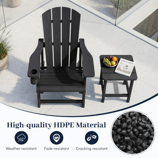 HDPE Adirondack Chairs with Realistic Wood Grain for Backyard Lawn-Black LuxuryLifeWay Online Store