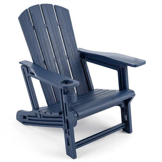 HDPE Adirondack Chairs with Realistic Wood Grain for Backyard Lawn-Black LuxuryLifeWay Online Store
