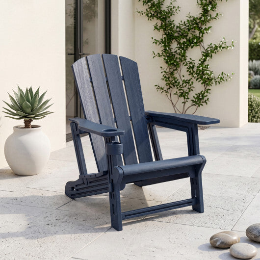 HDPE Adirondack Chairs with Realistic Wood Grain for Backyard Lawn-Black LuxuryLifeWay Online Store