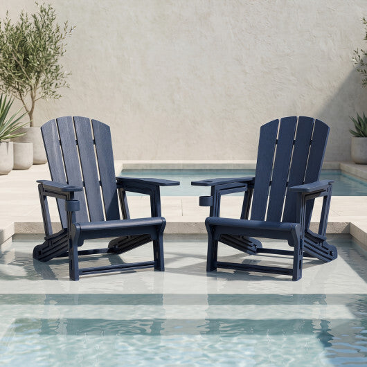 HDPE Adirondack Chairs with Realistic Wood Grain for Backyard Lawn-Black LuxuryLifeWay Online Store
