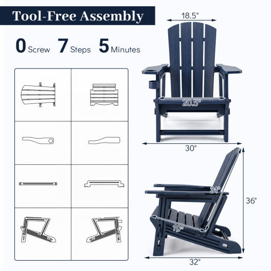 HDPE Adirondack Chairs with Realistic Wood Grain for Backyard Lawn-Black LuxuryLifeWay Online Store