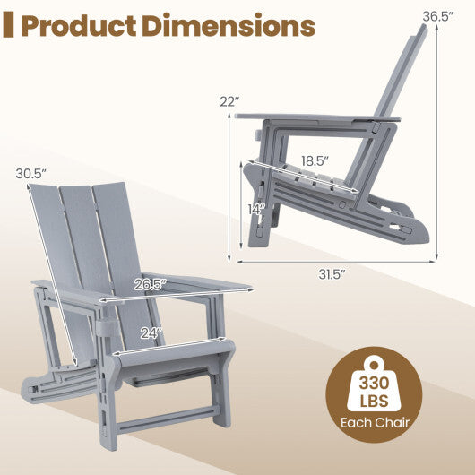 Set of 2 Outdoor Adirondack Chairs with Cup Holder-Gray
