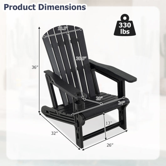 Set of 2 HDPE Adirondack Chair with Cup Holder and Wood-Like Texture  for Garden-Black LuxuryLifeWay Online Store
