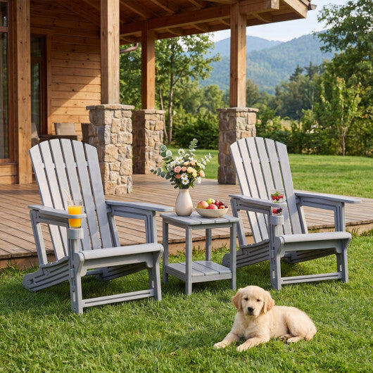 Set of 2 HDPE Adirondack Chair with Cup Holder and Wood-Like Texture  for Garden-Black LuxuryLifeWay Online Store