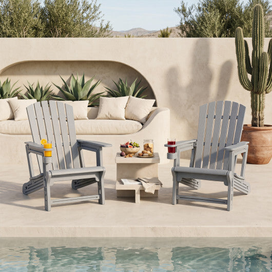 Set of 2 HDPE Adirondack Chair with Cup Holder and Wood-Like Texture  for Garden-Black LuxuryLifeWay Online Store