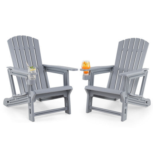 Set of 2 HDPE Adirondack Chair with Cup Holder and Wood-Like Texture  for Garden-Black LuxuryLifeWay Online Store