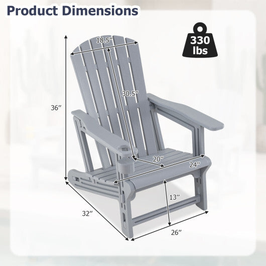 Set of 2 HDPE Adirondack Chair with Cup Holder and Wood-Like Texture  for Garden-Black LuxuryLifeWay Online Store