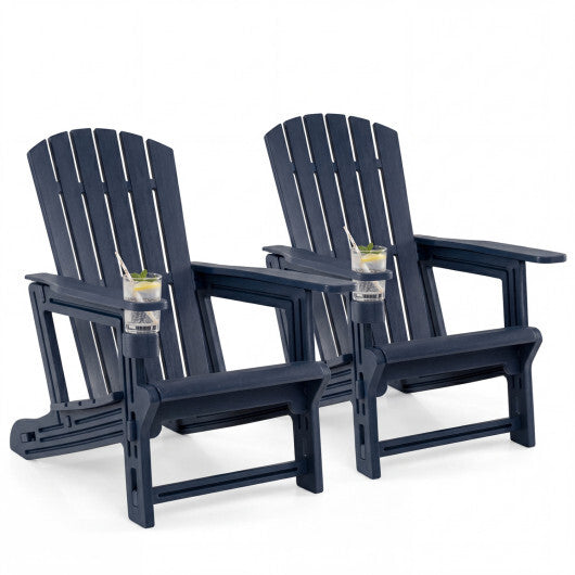 Set of 2 HDPE Adirondack Chair with Cup Holder and Wood-Like Texture  for Garden-Black LuxuryLifeWay Online Store