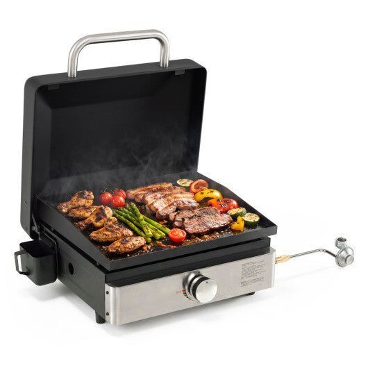 1-Burner Portable Gas Griddle with Lid Non-Stick Ceramic Griddle Plate-Black LuxuryLifeWay Online Store