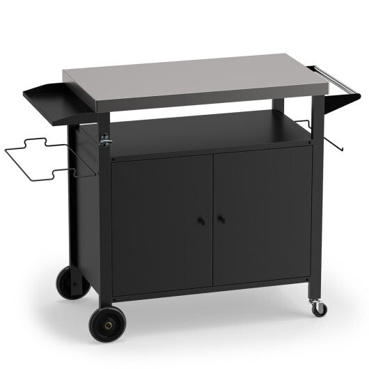 Outdoor Grill Cart with Stainless Steel Top & 2-Door Cabinet for BBQ Camping-Black LuxuryLifeWay Online Store