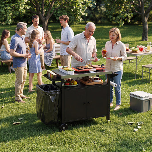 Outdoor Grill Cart with Stainless Steel Top & 2-Door Cabinet for BBQ Camping-Black LuxuryLifeWay Online Store