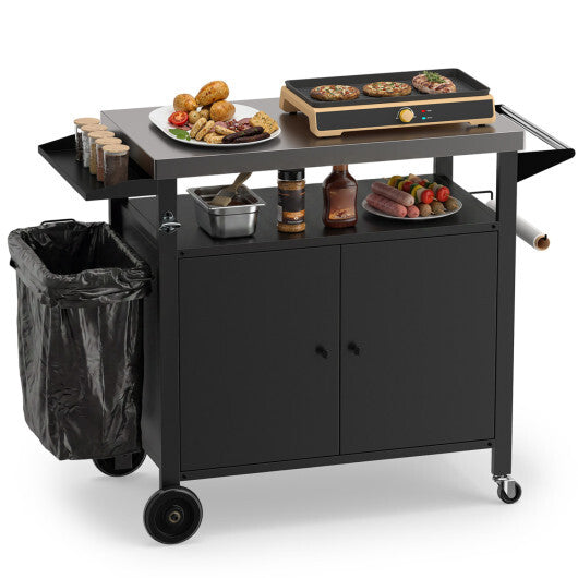 Outdoor Grill Cart with Stainless Steel Top & 2-Door Cabinet for BBQ Camping-Black LuxuryLifeWay Online Store