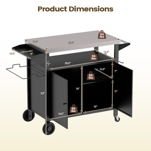 Outdoor Grill Cart with Stainless Steel Top & 2-Door Cabinet for BBQ Camping-Black LuxuryLifeWay Online Store