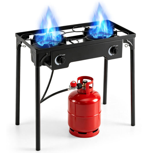 2 Burner Propane Stove 160000 BTU with Adjustable Regulator & Hose for Camping BBQ-Black LuxuryLifeWay Online Store