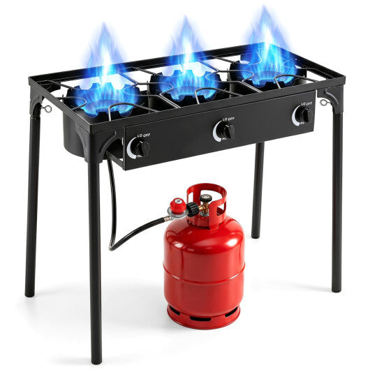 3 Burner Propane Stove 240000 BTU with Adjustable Regulator & Hose for Camping BBQ-Black LuxuryLifeWay Online Store