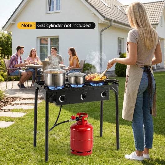 3 Burner Propane Stove 240000 BTU with Adjustable Regulator & Hose for Camping BBQ-Black LuxuryLifeWay Online Store