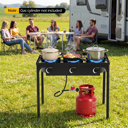 3 Burner Propane Stove 240000 BTU with Adjustable Regulator & Hose for Camping BBQ-Black LuxuryLifeWay Online Store