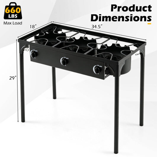 3 Burner Propane Stove 240000 BTU with Adjustable Regulator & Hose for Camping BBQ-Black LuxuryLifeWay Online Store