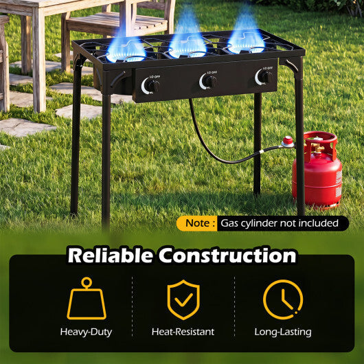 3 Burner Propane Stove 240000 BTU with Adjustable Regulator & Hose for Camping BBQ-Black LuxuryLifeWay Online Store