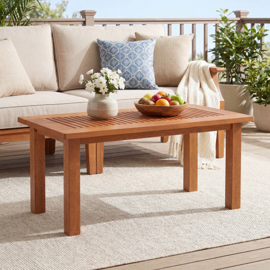 35.5 Inch Outdoor Modern Rectangular Coffee Table with Slatted Top for Backyard LuxuryLifeWay Online Store