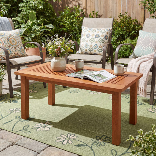 35.5 Inch Outdoor Modern Rectangular Coffee Table with Slatted Top for Backyard LuxuryLifeWay Online Store