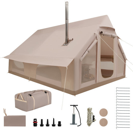 Inflatable  Easy Setup 4 Season Waterproof Oxford Camping Tent for Camping with Stove Jack for 6-10 Person-Beige LuxuryLifeWay Online Store