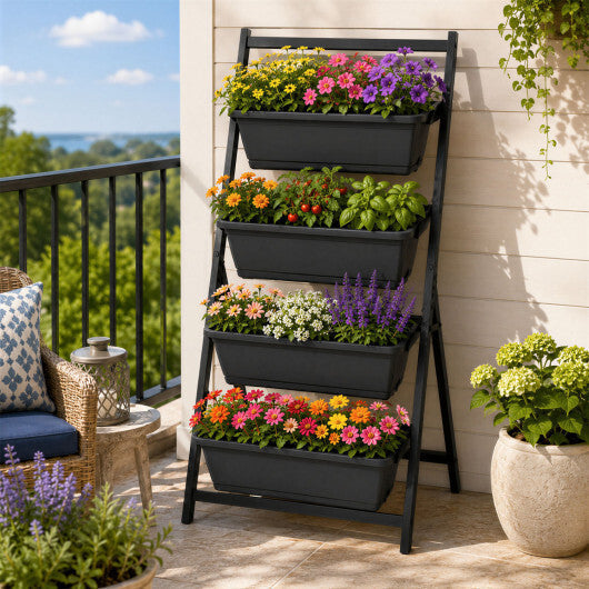 4-Tier Vertical Raised Garden Bed with 4 Containers and Drainage Holes-Black LuxuryLifeWay Online Store