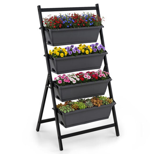 4-Tier Vertical Raised Garden Bed with 4 Containers and Drainage Holes-Black LuxuryLifeWay Online Store