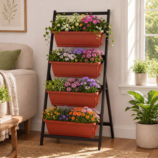 4-Tier Vertical Raised Garden Bed with 4 Containers and Drainage Holes-Black LuxuryLifeWay Online Store