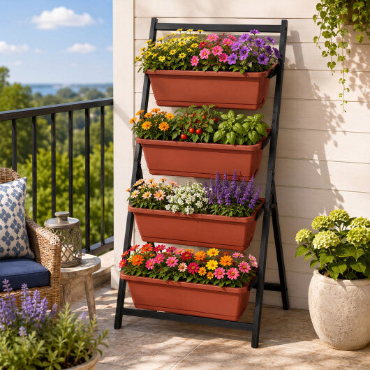 4-Tier Vertical Raised Garden Bed with 4 Containers and Drainage Holes-Black LuxuryLifeWay Online Store