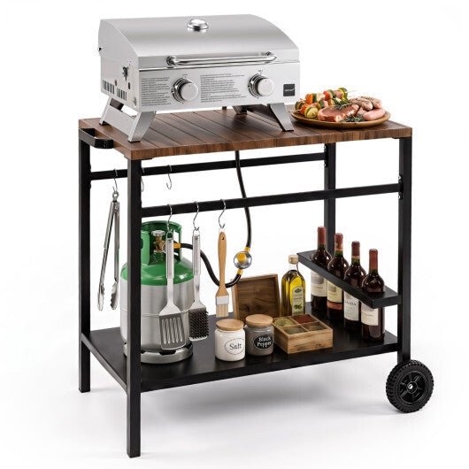 Outdoor Grill Cart with Spice Rack and Hooks for Patio and Garden-Brown