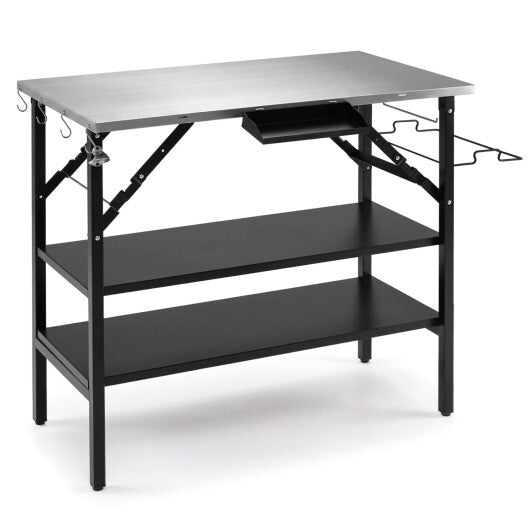 Foldable Outdoor Cook Station with Removable Shelves & Trash Bag Holder for Camping-Black LuxuryLifeWay Online Store
