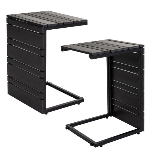 Set of 2 Space-Saving C-Shaped Side Table with Wood-Plastic Top-Black LuxuryLifeWay Online Store