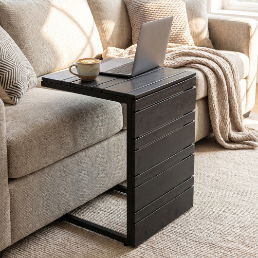 Set of 2 Space-Saving C-Shaped Side Table with Wood-Plastic Top-Black LuxuryLifeWay Online Store