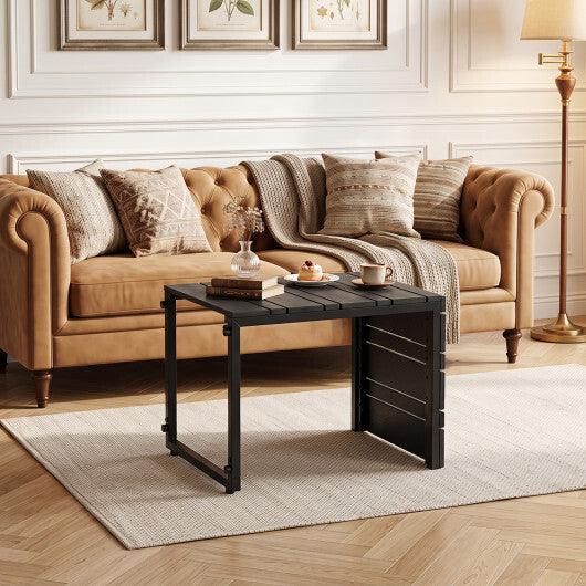 Set of 2 Space-Saving C-Shaped Side Table with Wood-Plastic Top-Black LuxuryLifeWay Online Store