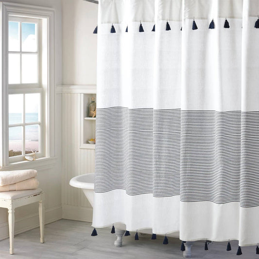 72-inch Navy and White Stripes Cotton Shower Curtain LuxuryLifeWay Online Store