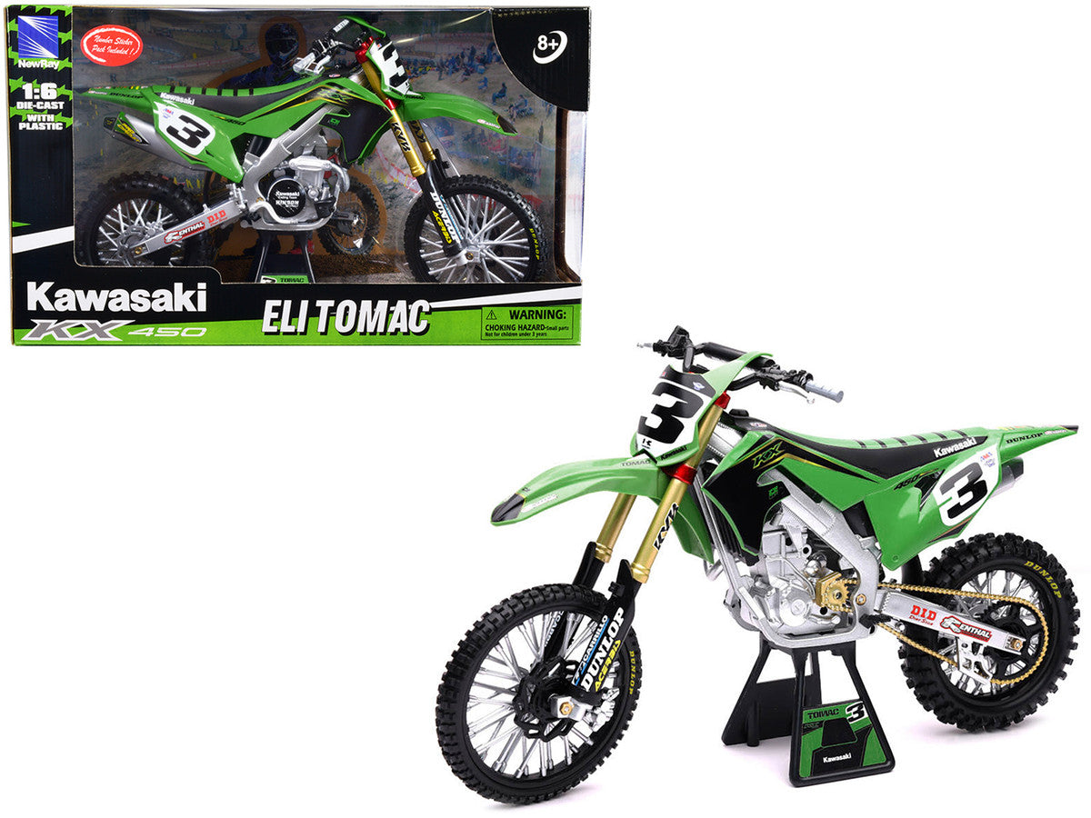 Kawasaki KX 450F Dirt Bike Motorcycle #3 Eli Tomac Green and Black "Kawasaki Racing Team" 1/6 Diecast Model by New Ray LuxuryLifeWay Online Store