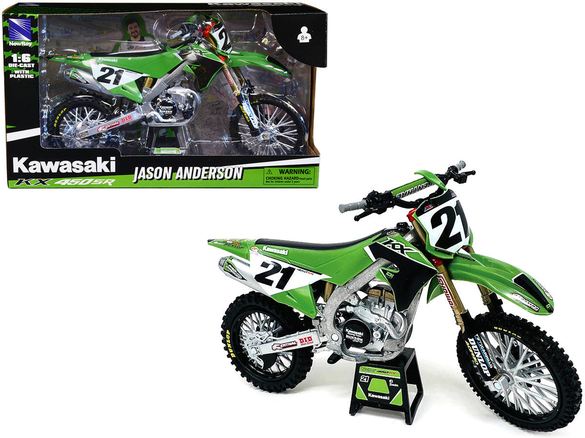 Kawasaki KX450SR Dirt Bike Motorcycle #21 Jason Anderson Green and Black "Kawasaki Racing Team" 1/6 Model by New Ray LuxuryLifeWay Online Store