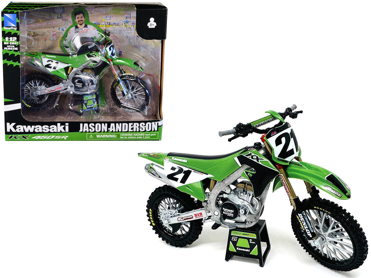 Kawasaki KX450SR Dirt Bike Motorcycle #21 Jason Anderson Green and Black "Kawasaki Racing Team" 1/12 Model by New Ray LuxuryLifeWay Online Store